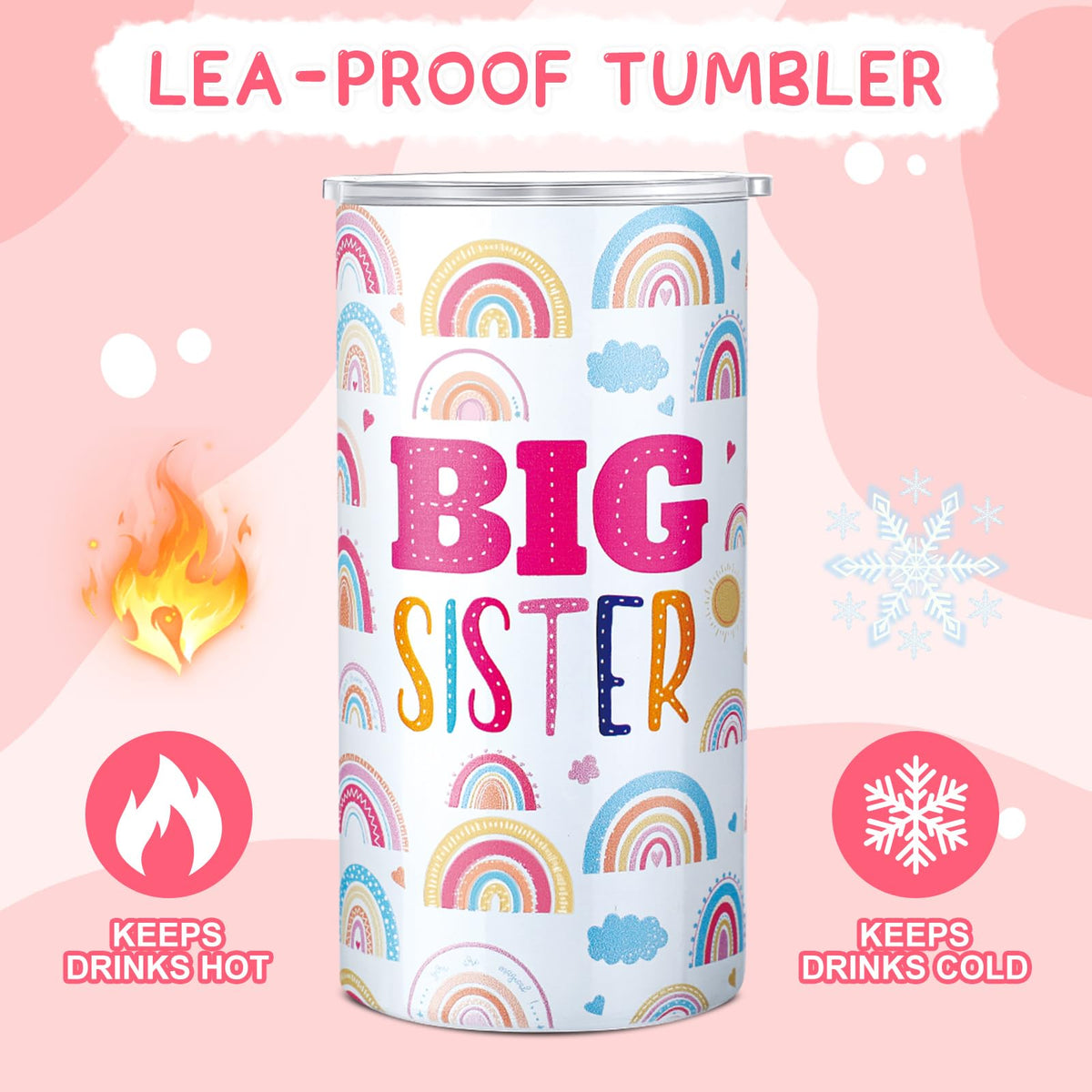 Maxcheck vibrant rainbow print tumbler with cloud and heart design