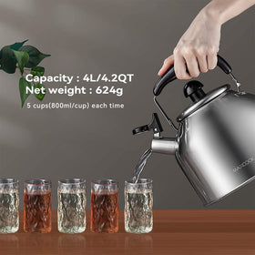 MAXCOOK tea kettle with cool-touch handle for safe pouring.
