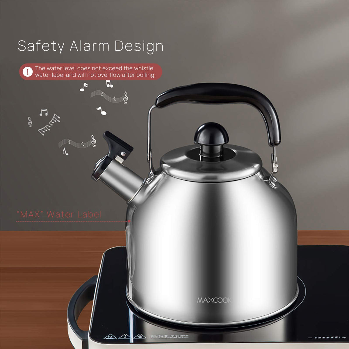 MAXCOOK 4L capacity ideal for multiple cups on various stoves.