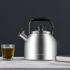 MAXCOOK whistling tea kettle signals boiling with a pleasant alert.