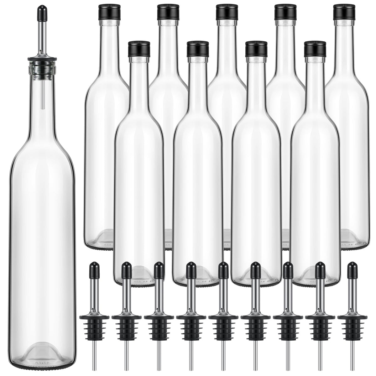 Maxdot long-neck glass bottle with pourer for precise pouring at home bars.