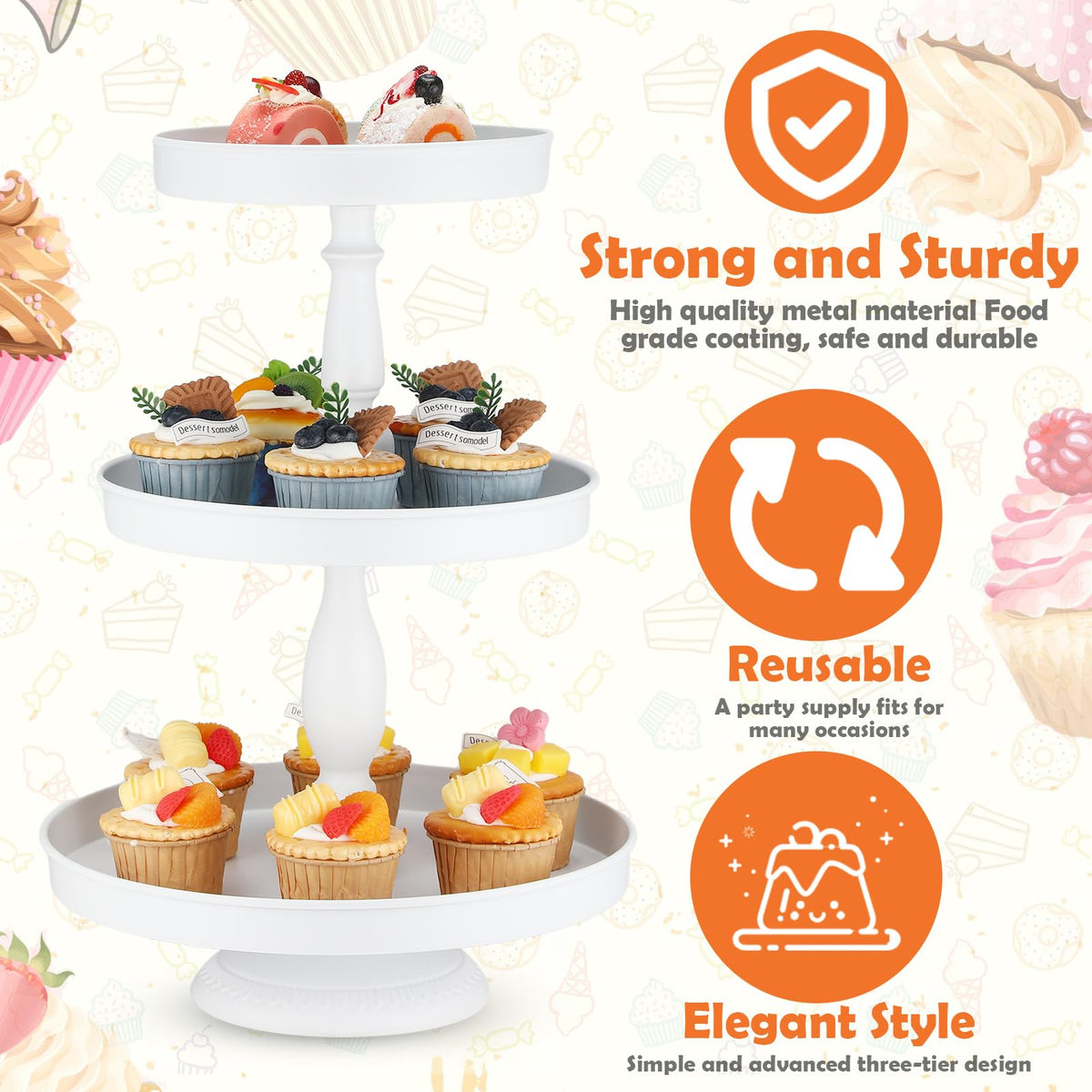 Maxdot white dessert tower on wedding tables creates a refined centerpiece