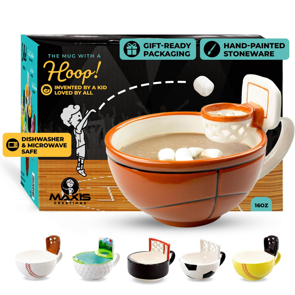 MAX'IS Creations mug with hoop shot invites playful mornings and snack toss.