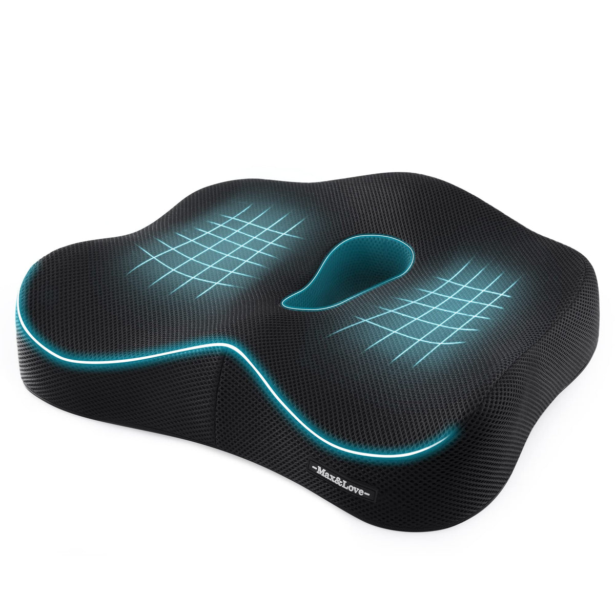 Max&Love memory foam seat cushion on an office chair offers ergonomic comfort and spinal support.