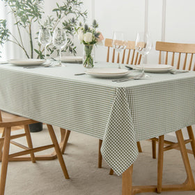 Maxmill sage white checkered tablecloth appearing wrinkle-free for tidy tables