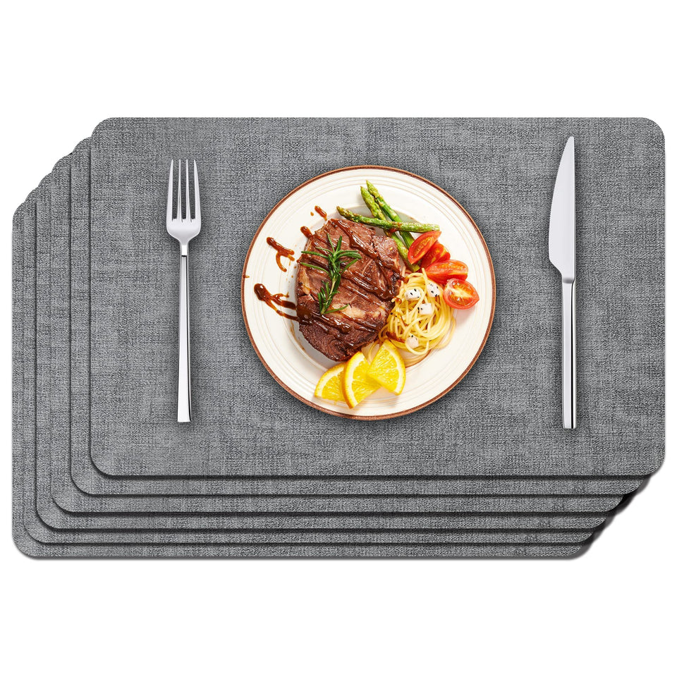 Maxpearl faux leather placemats protect the table while adding subtle grey style.