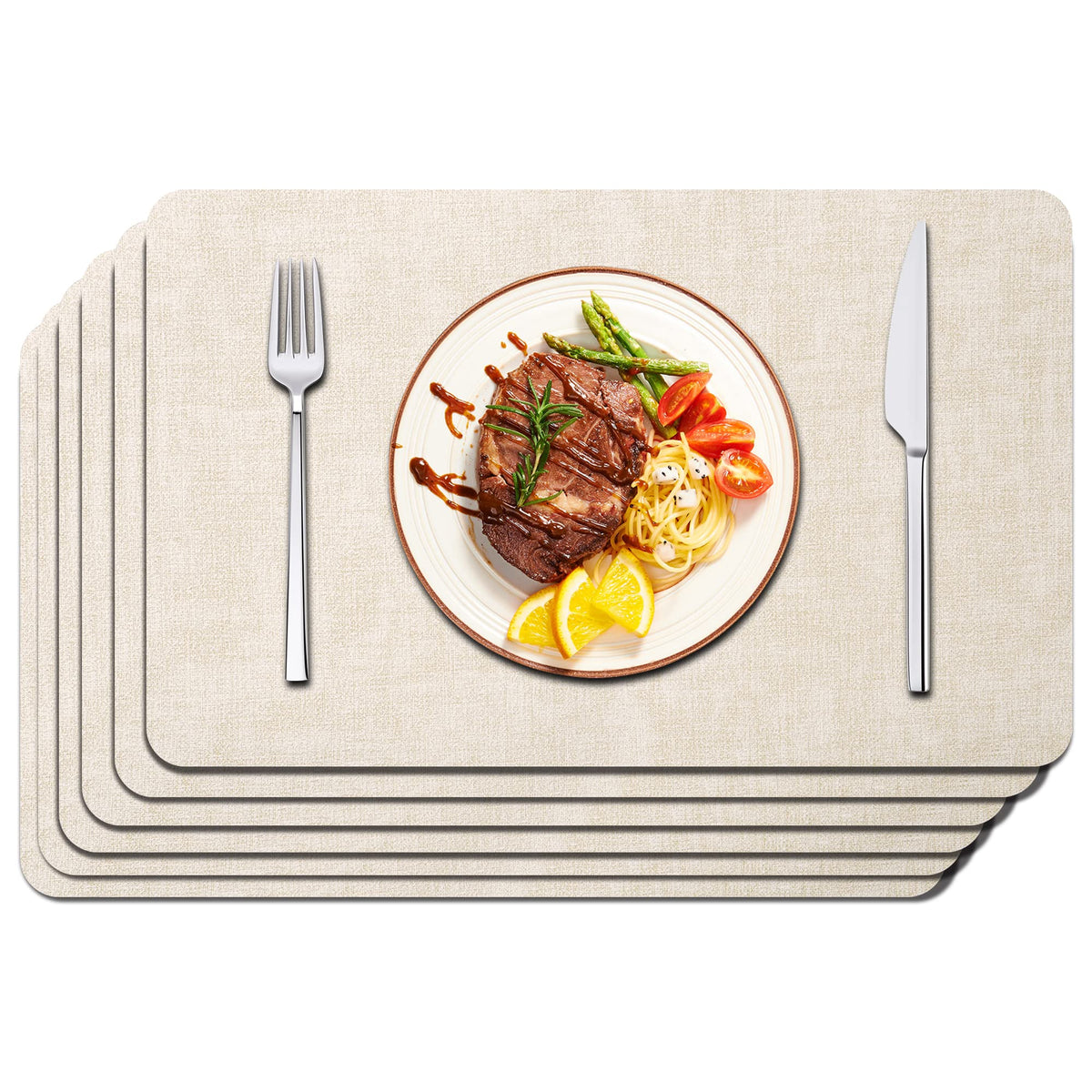 Maxpearl faux leather placemats set of 6 beige close-up texture for elegant table settings.
