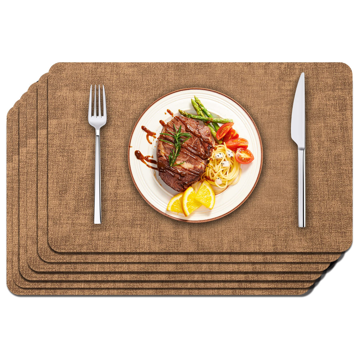 Maxpearl faux leather placemats set6 in brown; adds sophisticated protection to DIY meals.