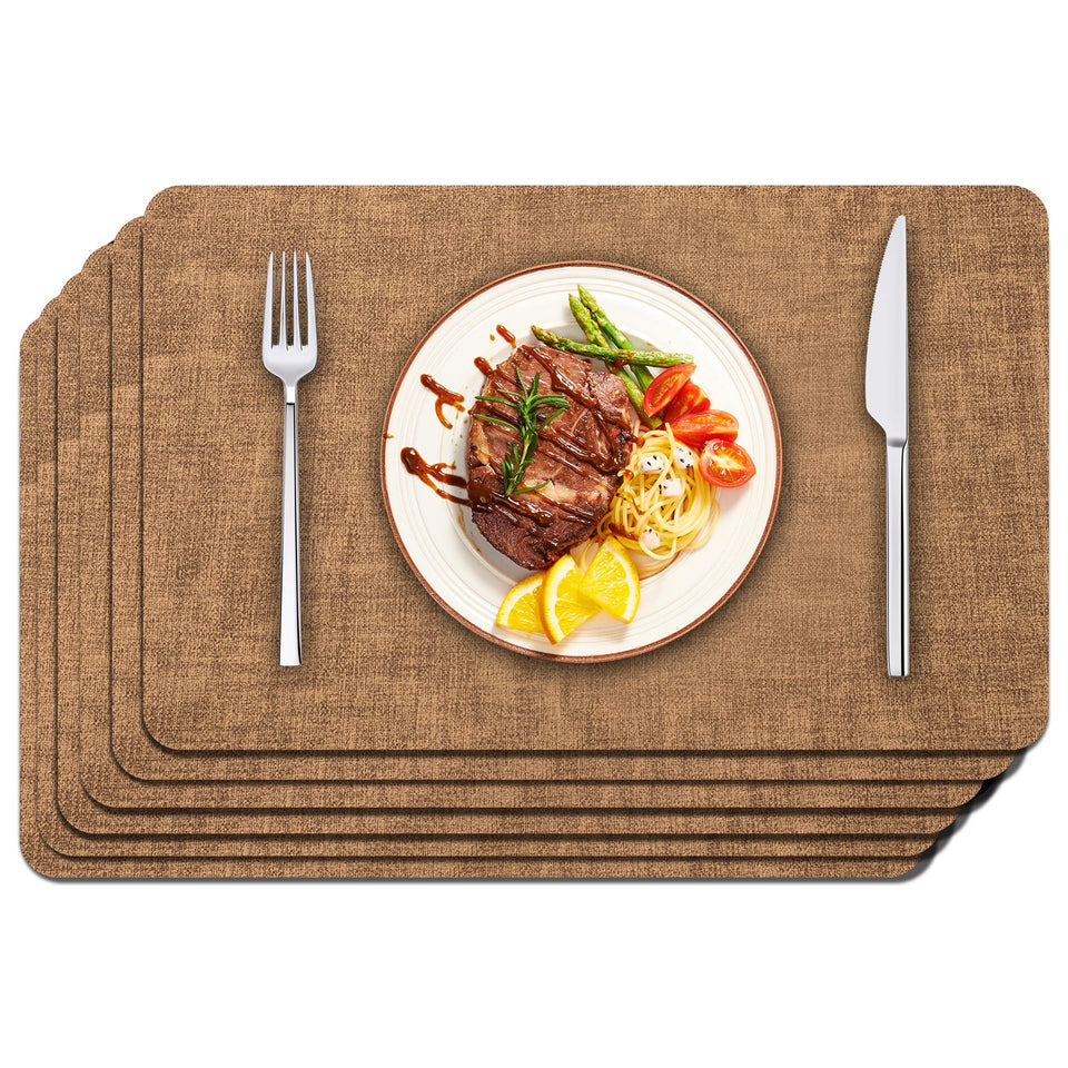 Maxpearl faux leather placemats set6 in brown; adds sophisticated protection to DIY meals.