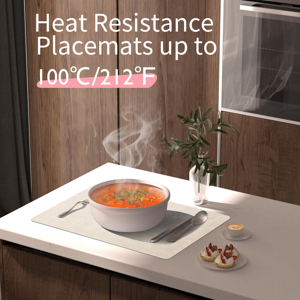 Maxpearl placemats wipe-clean surface for quick spills and cleanup.