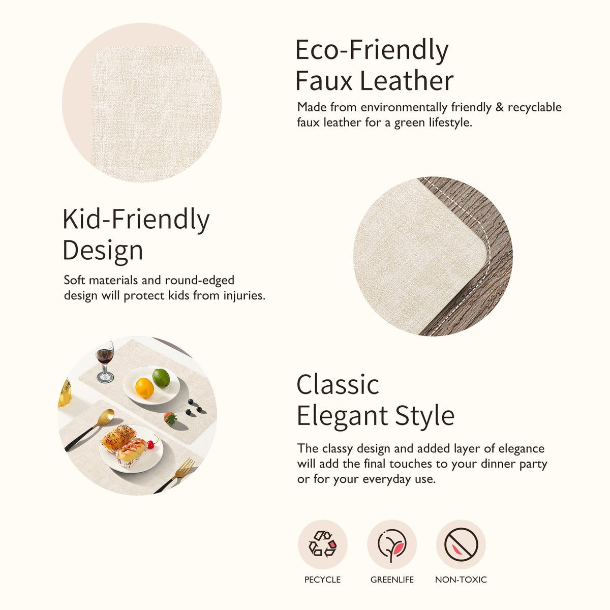 Maxpearl placemats beige waterproof feature protects surfaces during spills