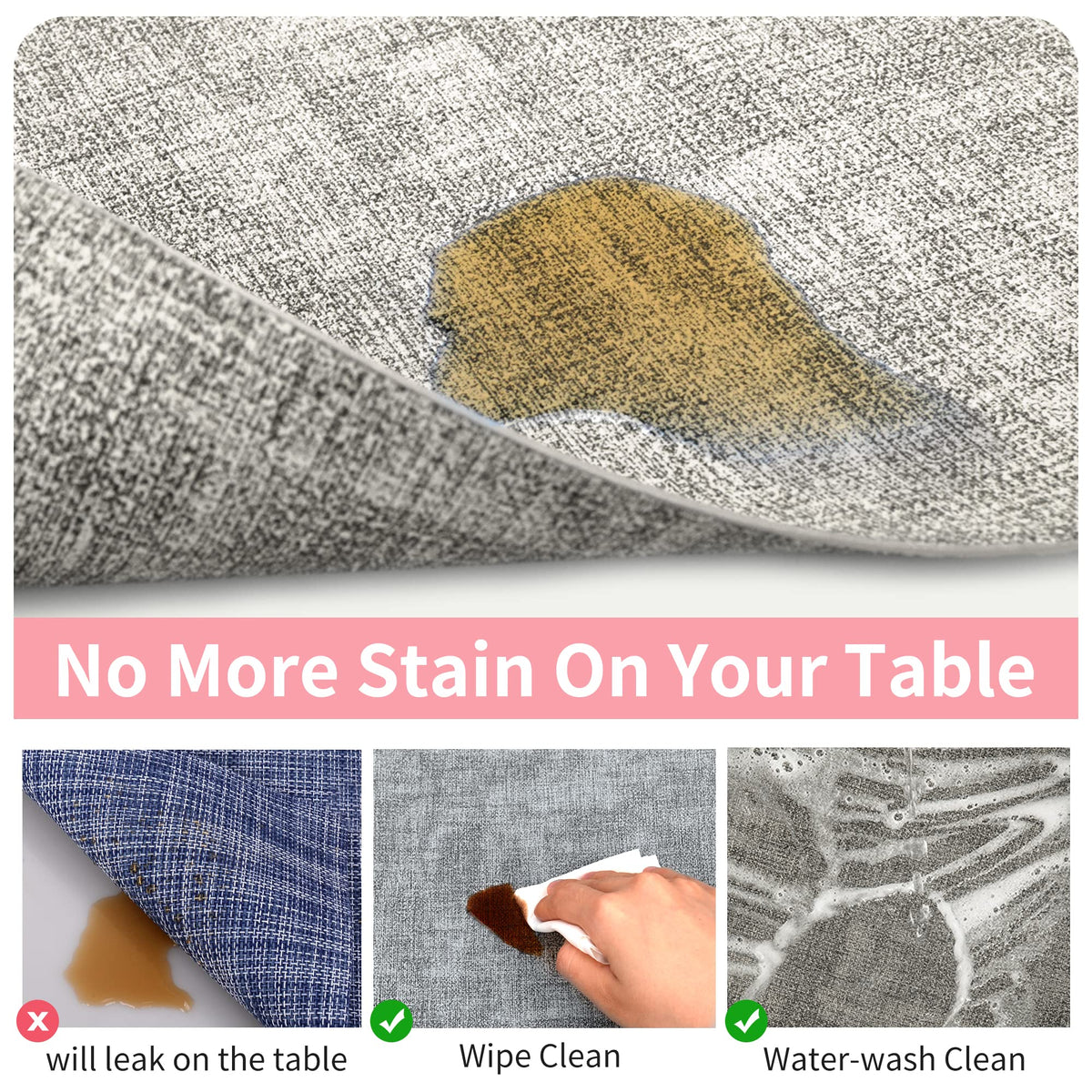 Maxpearl wipe-clean placemats simplify cleanup after busy family meals.