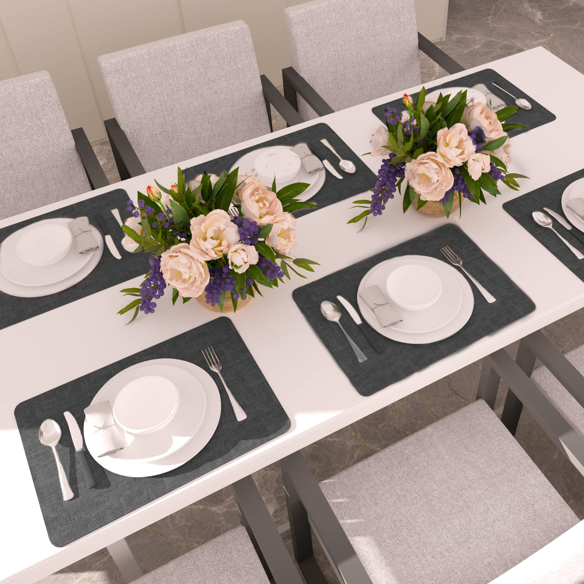 Maxpearl protective placemats shield tabletops from heat and stains.