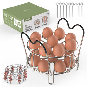 Maxracy stackable egg steamer rack with handles safely lifting up to 18 eggs.