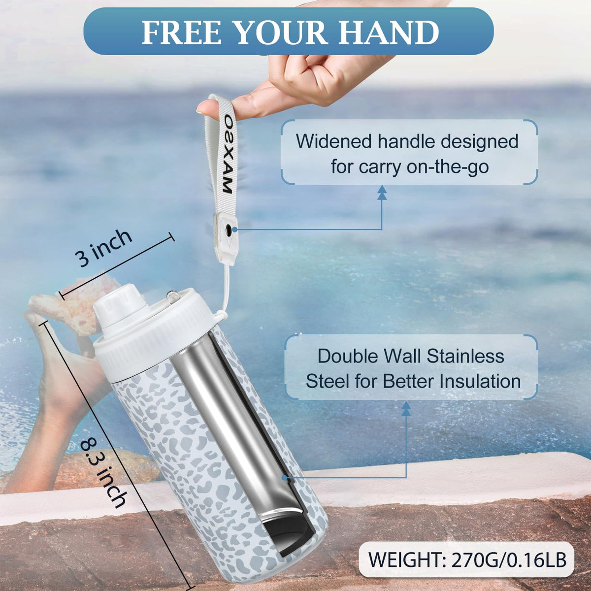 MAXSO 4-in-1 insulated cooler fits 12 oz cans and bottles, leopard design.