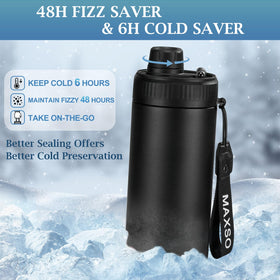 MAXSO Sealed Can Cooler Fizz Lid doubles as insulated bottle for beverages.