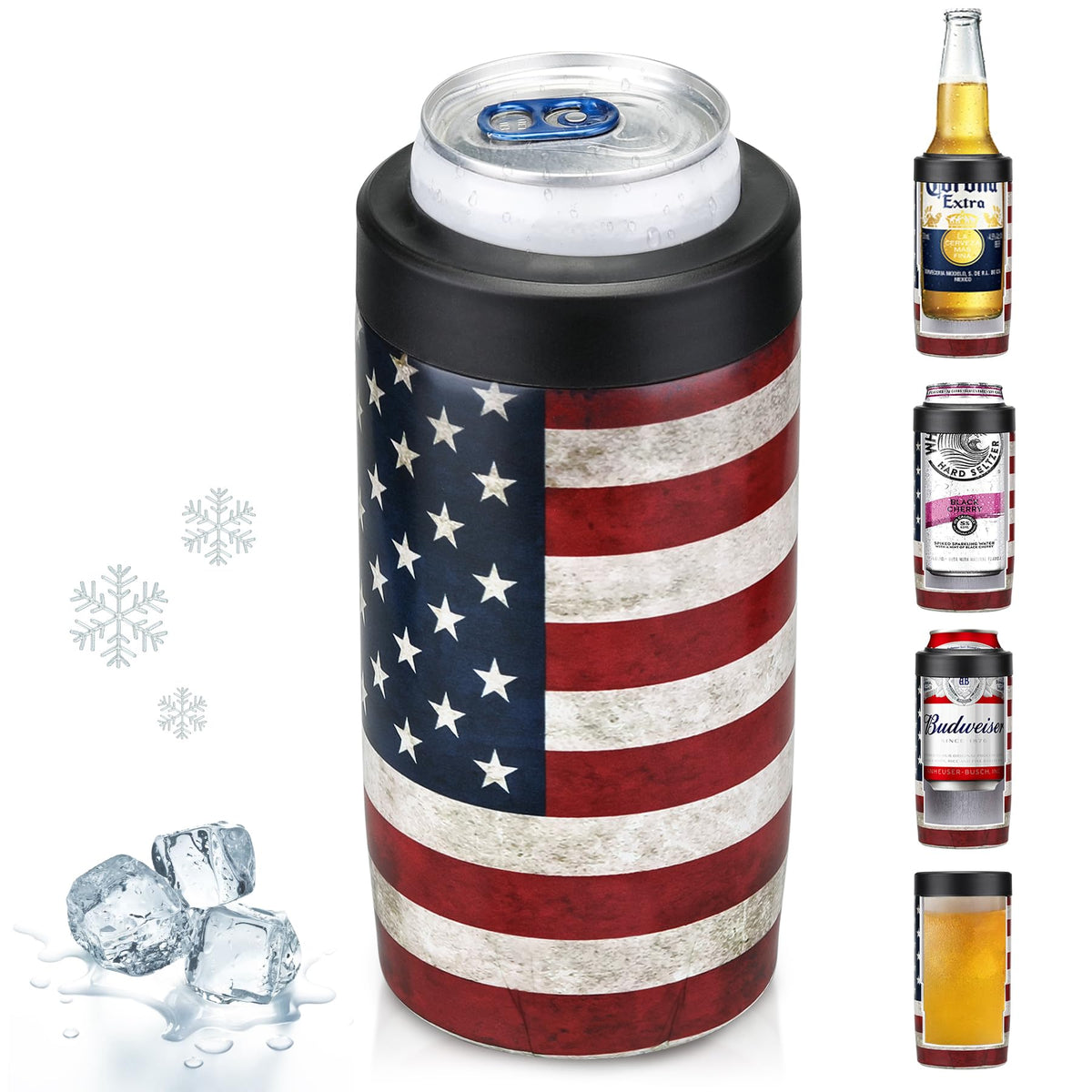 MAXSO Slim Can Cooler logo-front view showing brand while keeping drinks cold