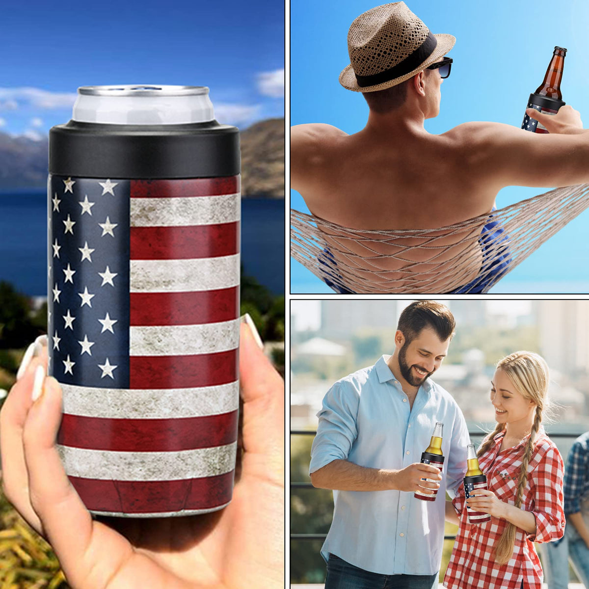 MAXSO Slim Can Cooler ideal for beach, camping, and picnics