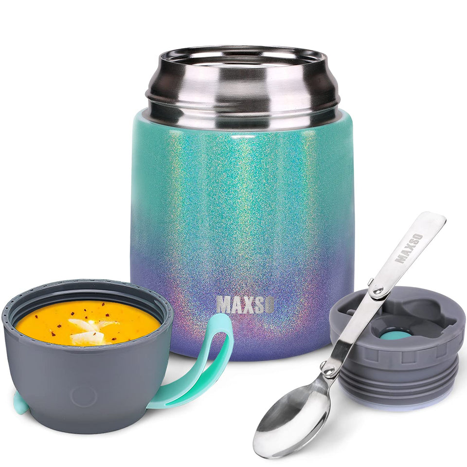 MAXSO Soup Thermo rainbow exterior, durable steel for daily meals.