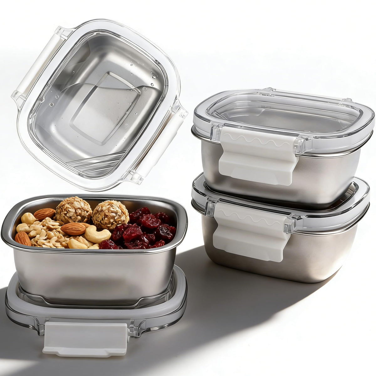 MAXTBEE 3-pack stainless steel snack containers, stackable for organized meal prep