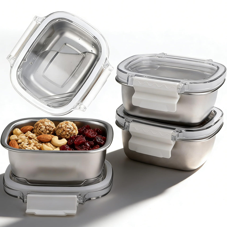 MAXTBEE 3-pack stainless steel snack containers, stackable for organized meal prep