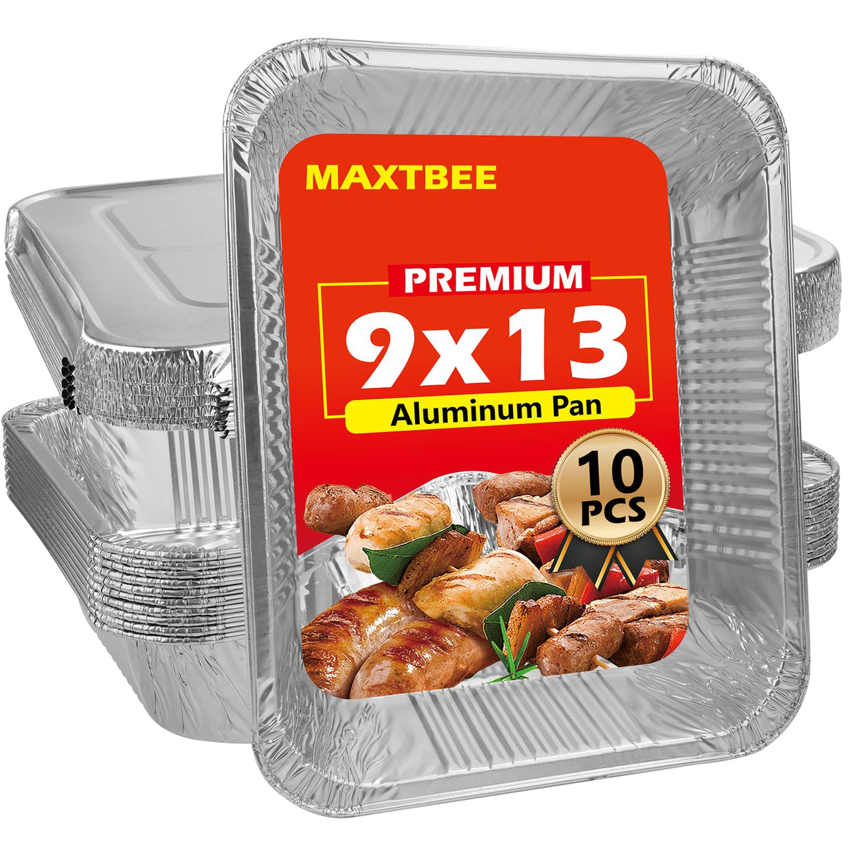 MAXTBEE 9x13 foil pans with lid for organized meal prep and easy transport.