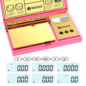 MAXUS compact pocket scale showing 200 g capacity for jewelry and herbs.