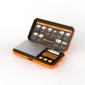 MAXUS pocket scale front view showcasing the backlit display for easy readings.