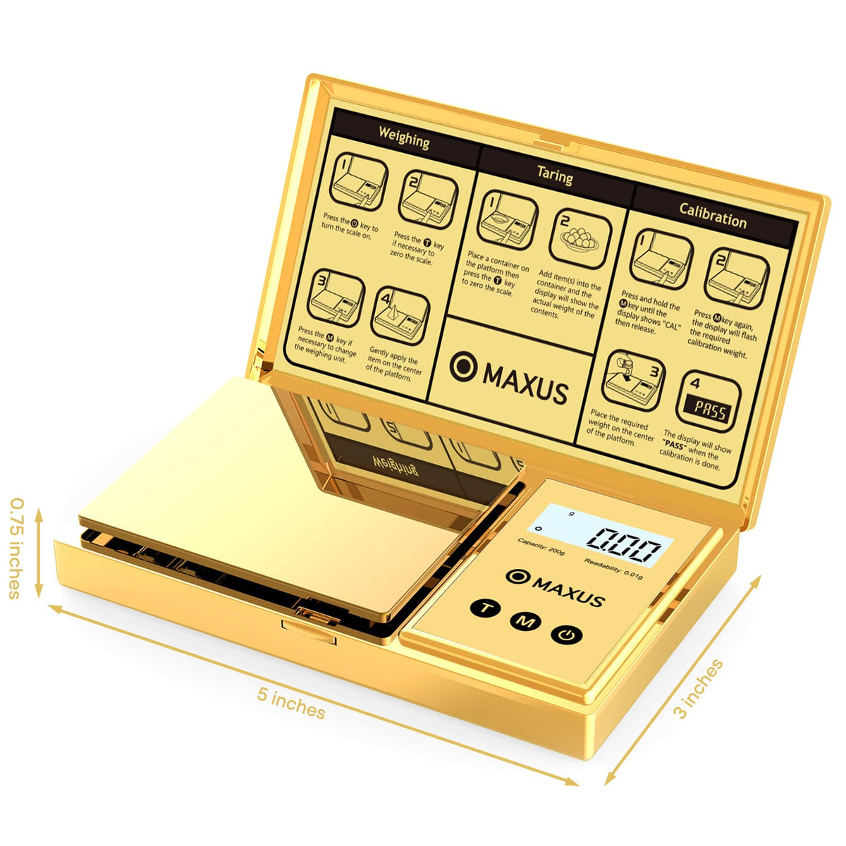 Compact pocket-design scale ready for travel and small spaces.