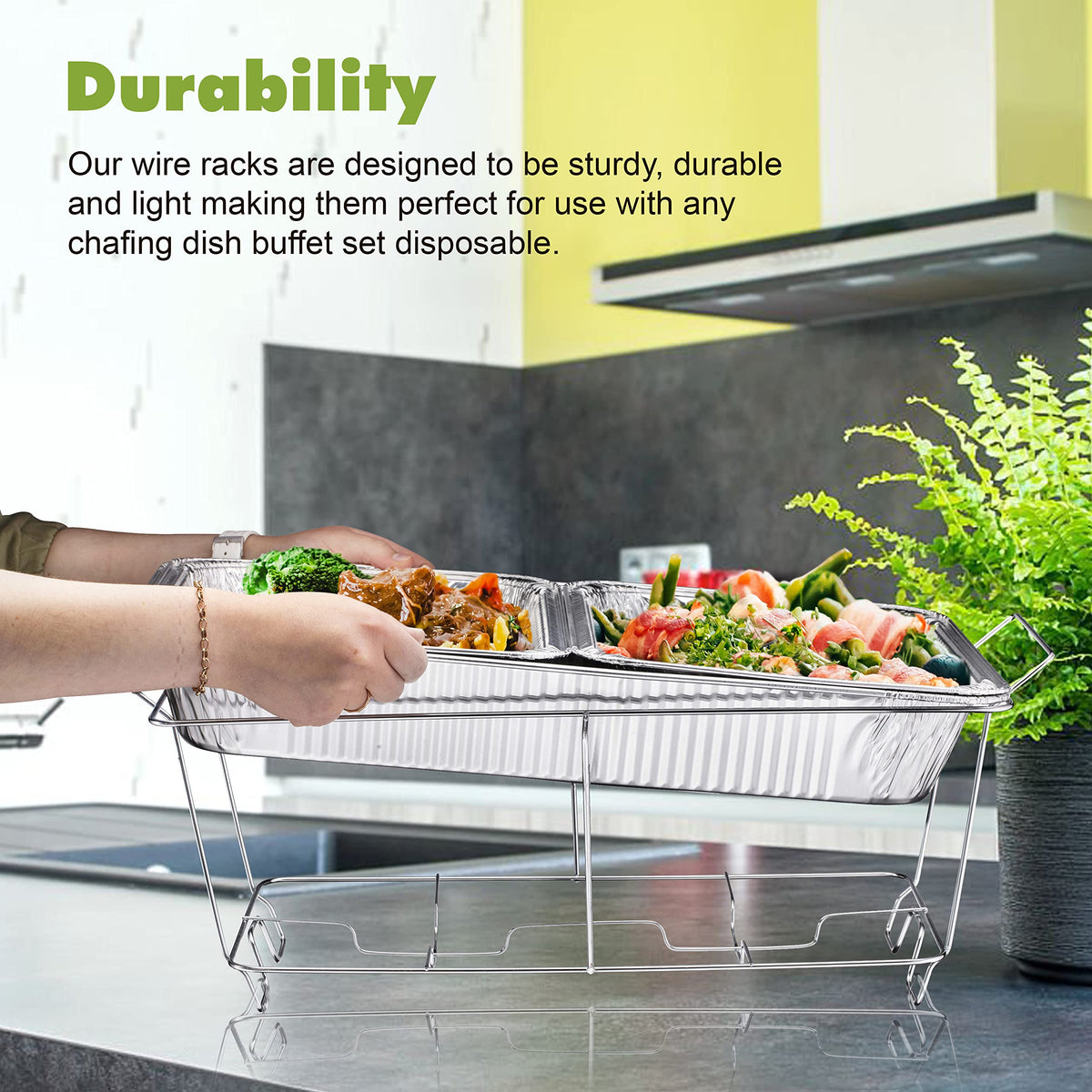 MAXYGIFT chrome-finish rack is durable yet lightweight for easy stacking and reuse.