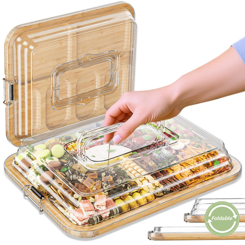 MAYELM charcuterie board foldable lid for easy storage and elegant presentation