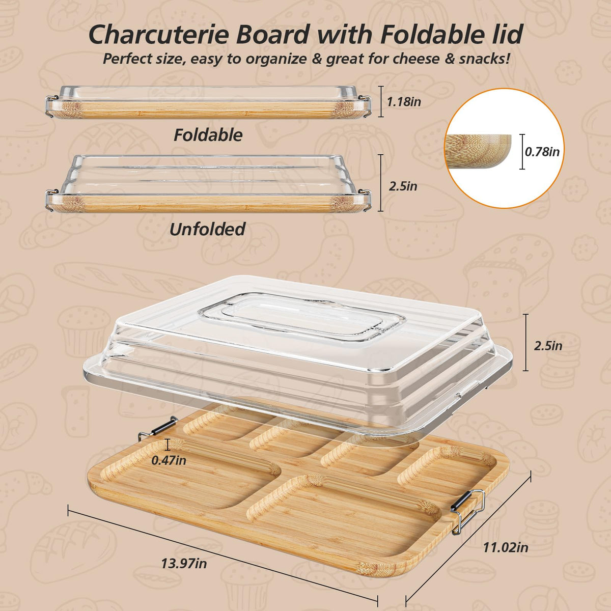 MAYELM charcuterie board portable handle for effortless transport