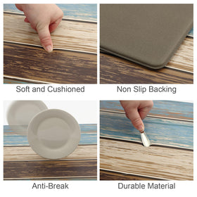 MAYHMYO teal anti-fatigue mat delivers quick-rebound comfort during meal prep.