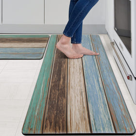 MAYHMYO kitchen mats two-piece teal farmhouse set for anti-fatigue comfort.