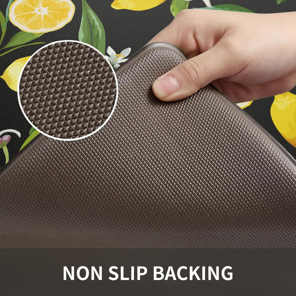 MAYHMYO lemon kitchen mat non-slip backing keeps mat in place