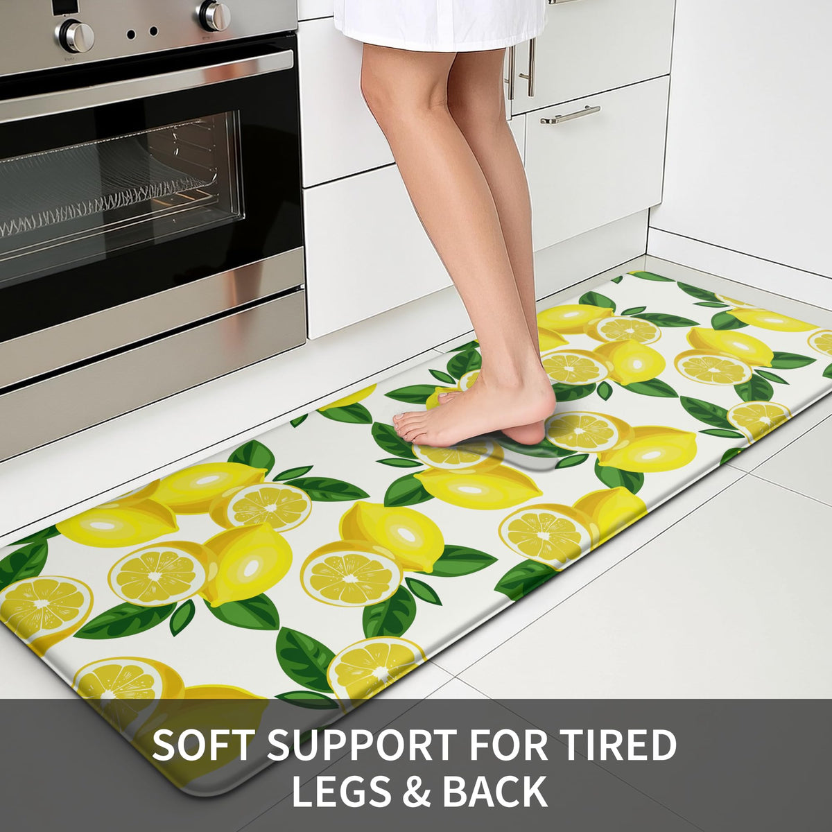 MAYHMYO lemon kitchen mat non-slip backing—secure placement on tile and wood surfaces