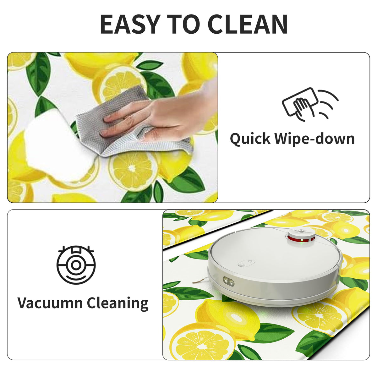 MAYHMYO lemon kitchen mat water-resistant surface—easy cleaning after spills