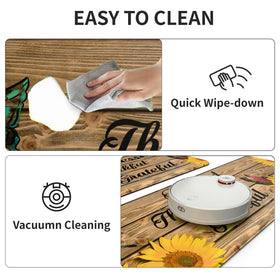 MAYHMYO Sunflower kitchen mat 2-pack in use in busy kitchen
