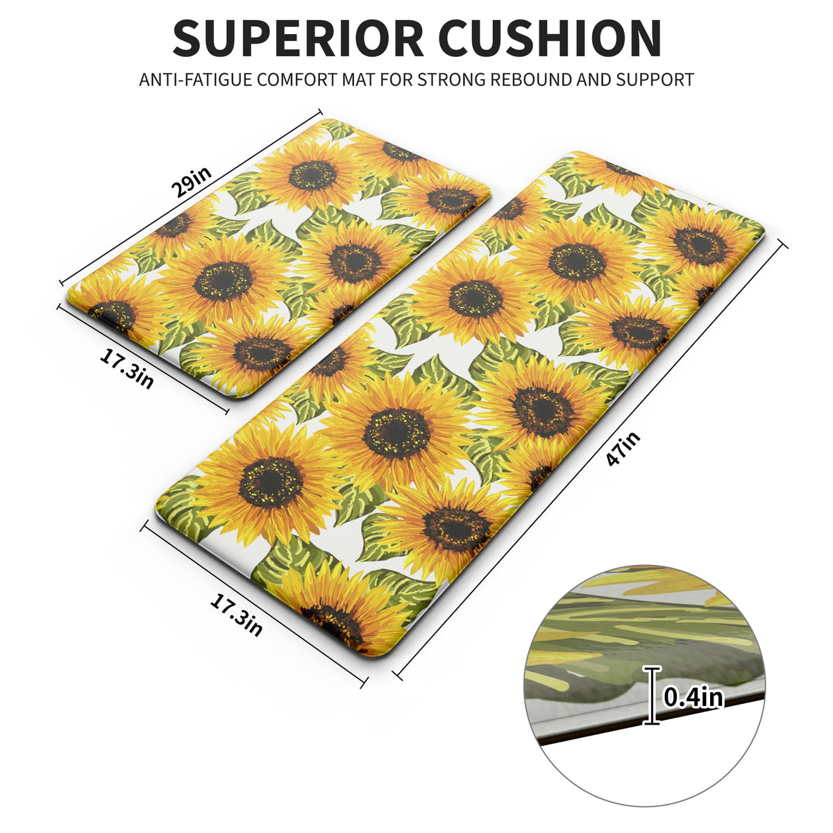 MAYHMYO Sunflower mat close-up stitching shows durable, spill-resistant surface for daily use.