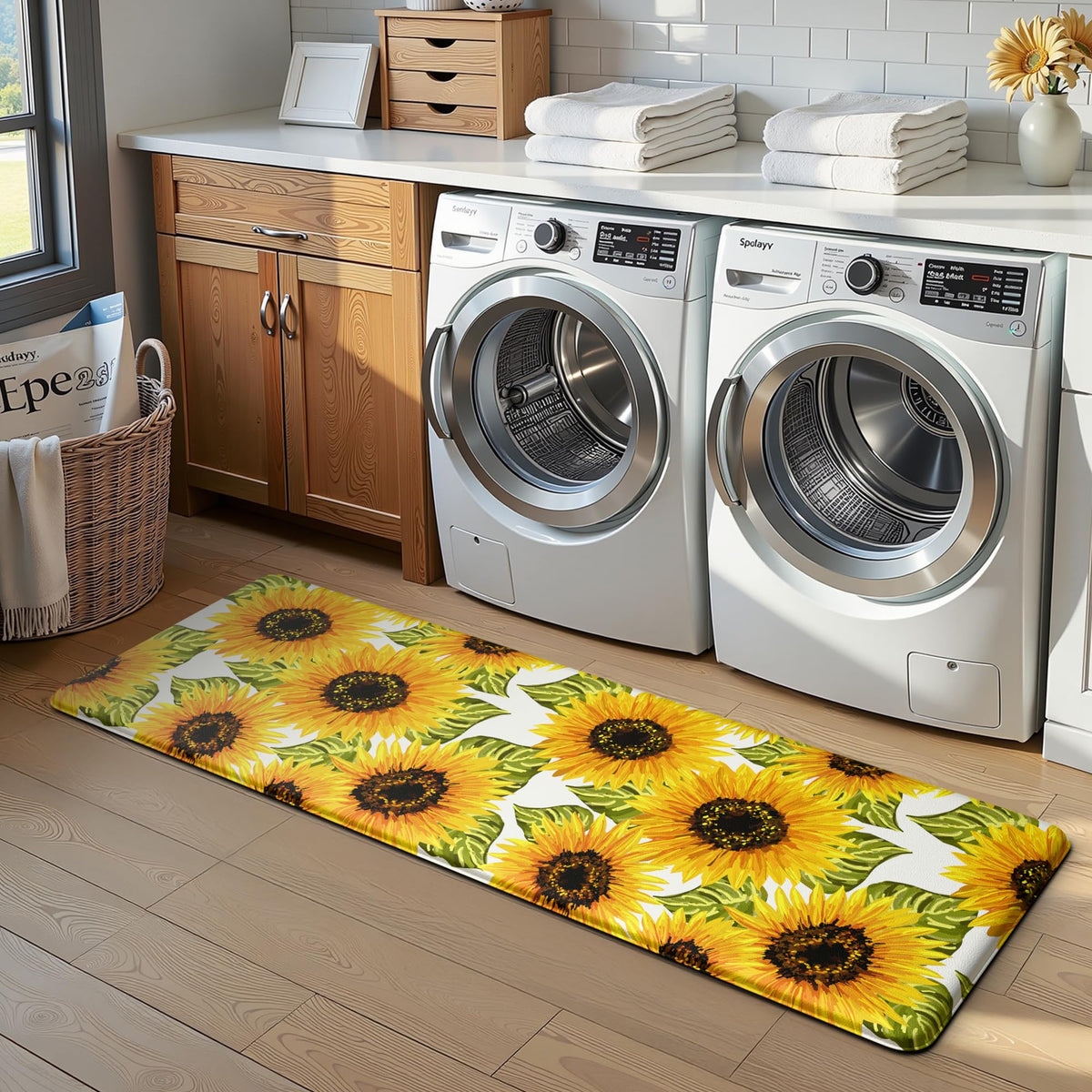 MAYHMYO Sunflower mat dining area setup emphasizes easy-clean design.