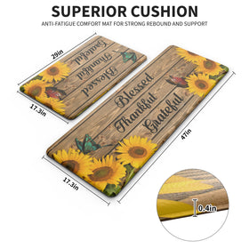 MAYHMYO Sunflower kitchen mat side view shows slim profile and durability
