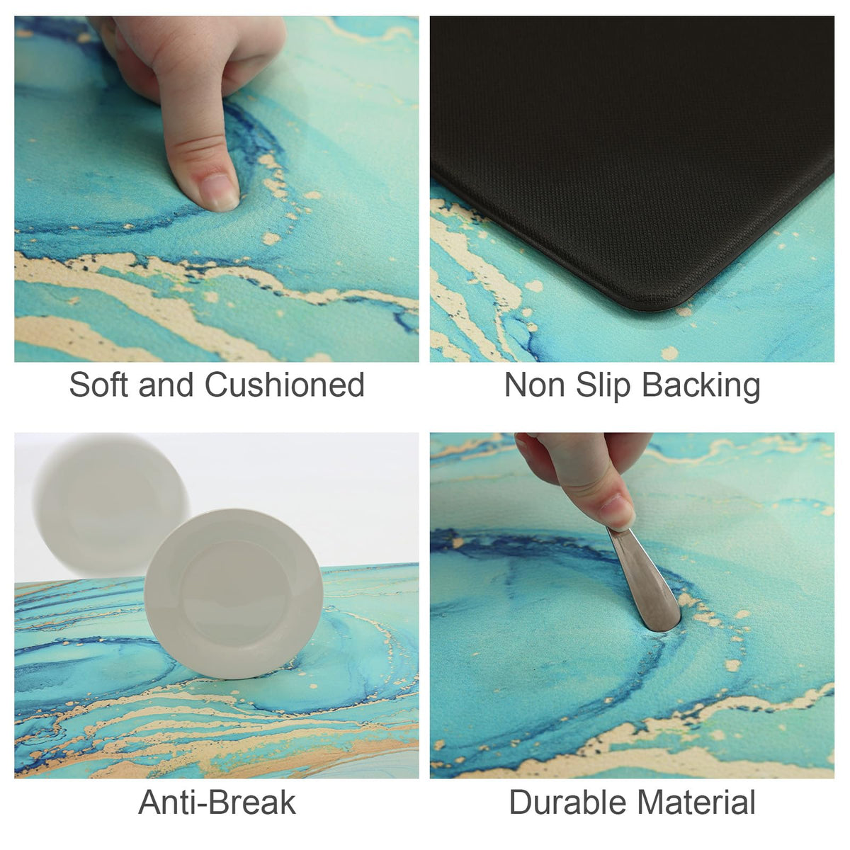 MAYHMYO teal marble kitchen mat overview in modern kitchen