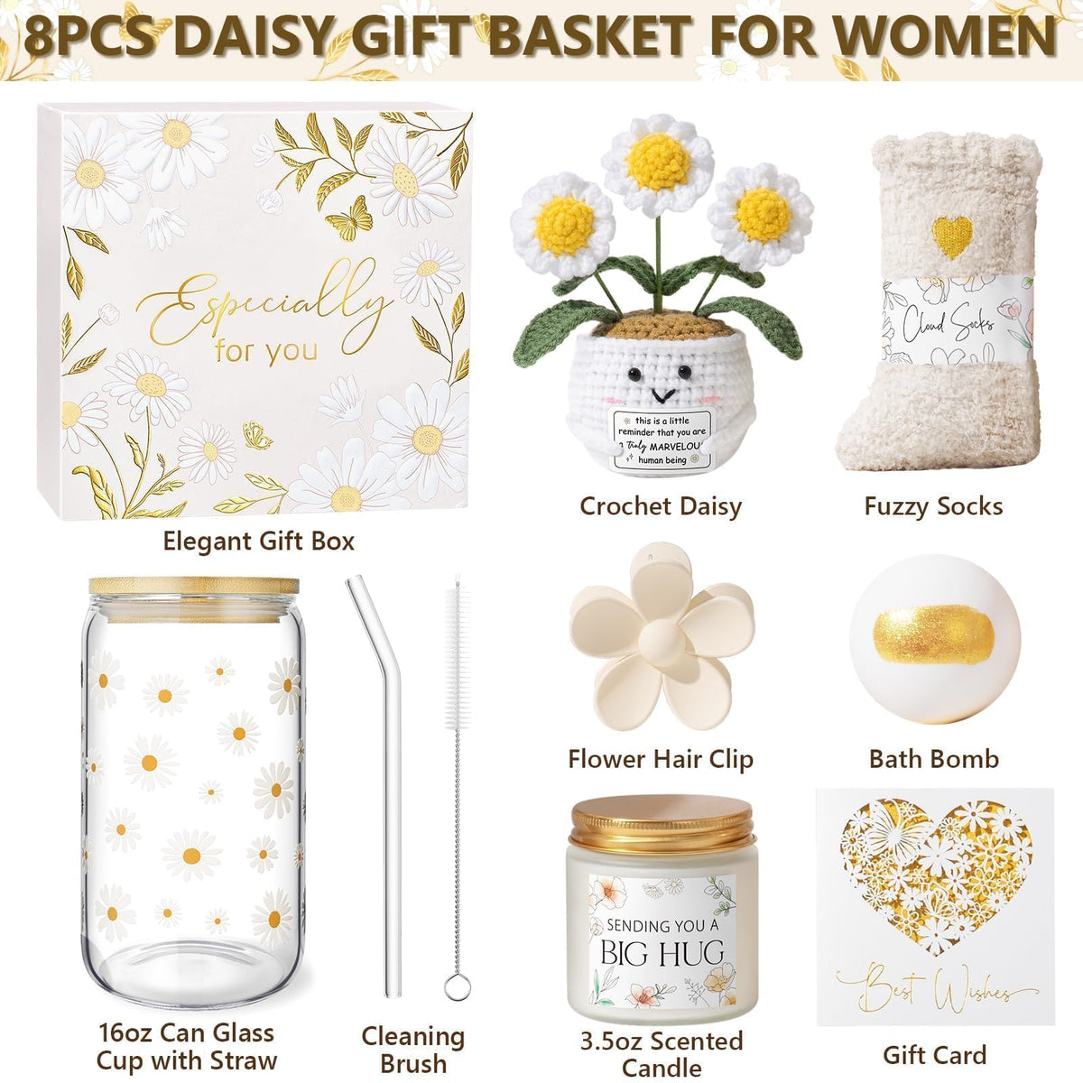 MAYICIVO crochet daisy adds cheerful texture to self-care moments.