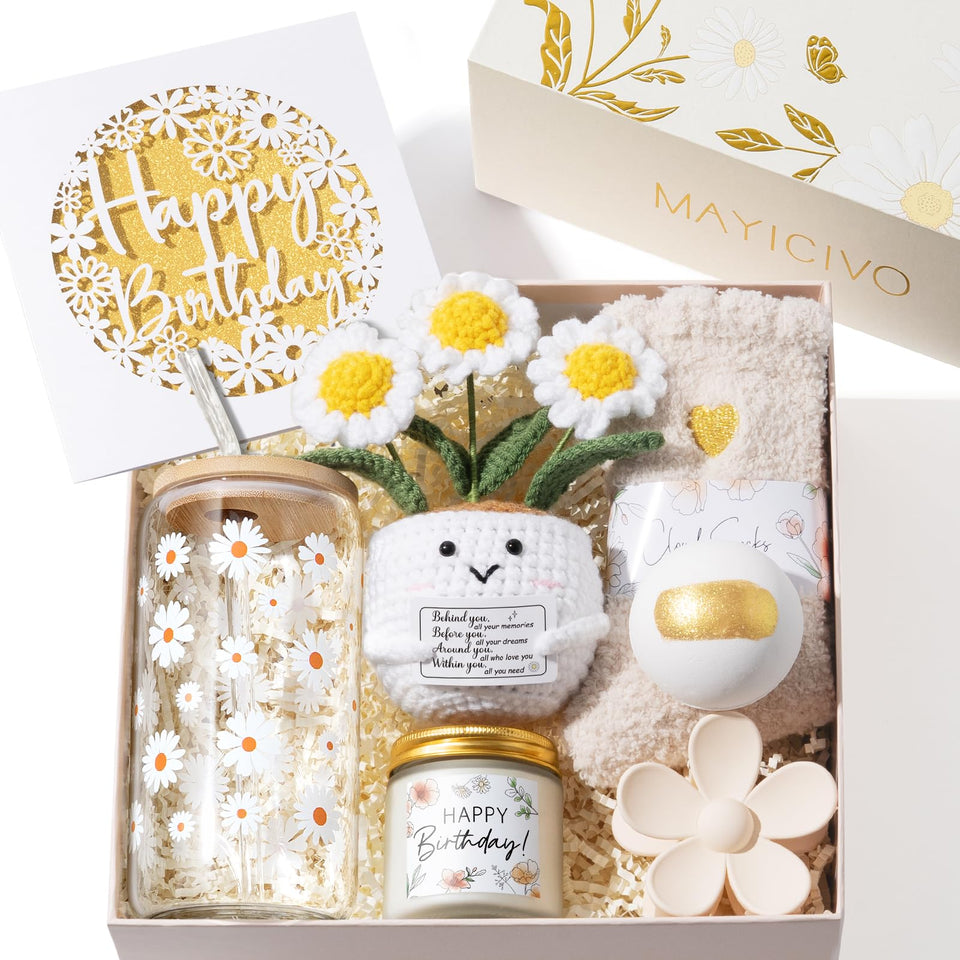 MAYICIVO Daisy Deluxe Gift Box glass cup—great for coffee or tea on celebrations