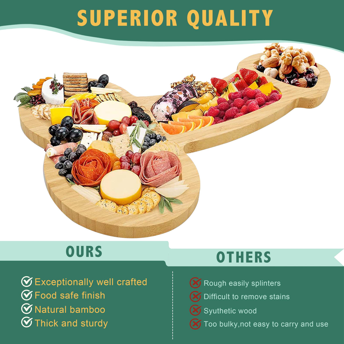 MAYISO bamboo aperitif board top view with ample serving space