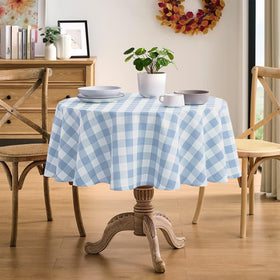 Maymiss waterproof gingham tablecloth protects surfaces from spills during meals.