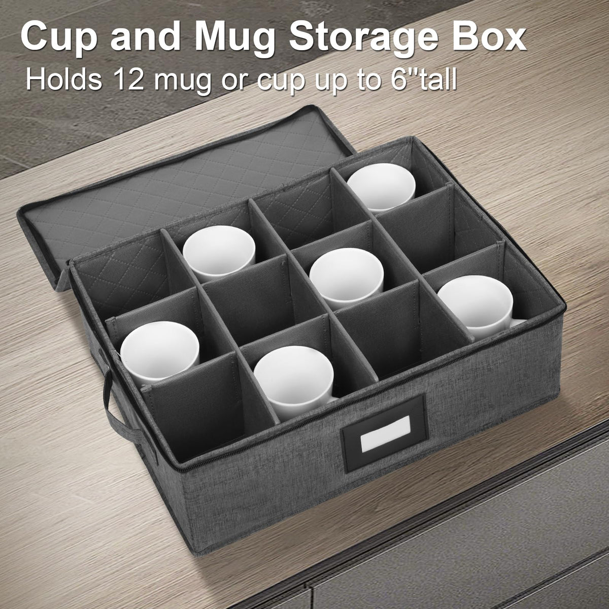 Mayniu mug storage box with hard top lid protects cups from dust.