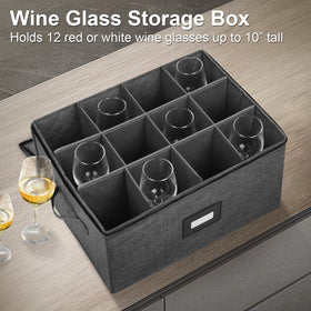 Mayniu wine glass storage box side view, reinforced handles enable easy carrying around home.