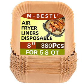 M-bestl 380pcs air fryer liners provide disposable convenience for quick cleanup after frying.