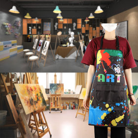 Non-absorbent and washable MBMSO apron protects clothing during painting and cooking tasks.